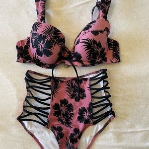 NWOT VS PINK floral high waisted bikini set